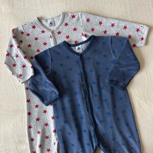 Petite Bateau Footie Pajamas 24M Velour Stars French Set of 2 Footies PJs